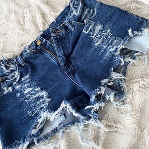 Distressed jean shorts